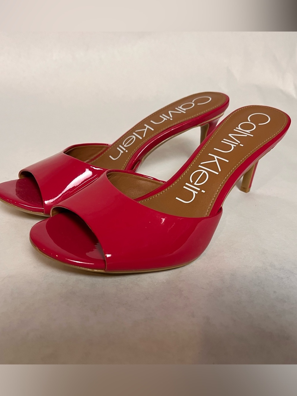 Calvin Klein Women's Hot Pink Patent Open-Toe Mule Heels